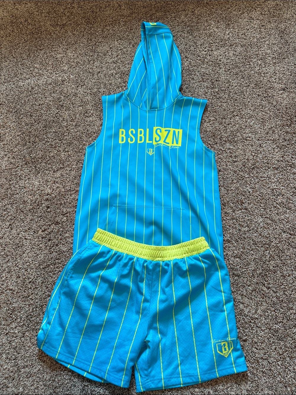 Baseball lifestyle 101 Turquoise & Neon Yellow Sleeveless Hoodie Set